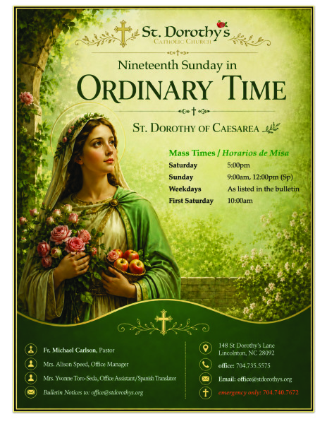 August 9, 2026 - Nineteenth Sunday in Ordinary Time